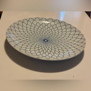 ANTIQUE ARITA WARE Huge 14.25" Sashimi Plate Fish Net Japan SIGNED Hand Paint